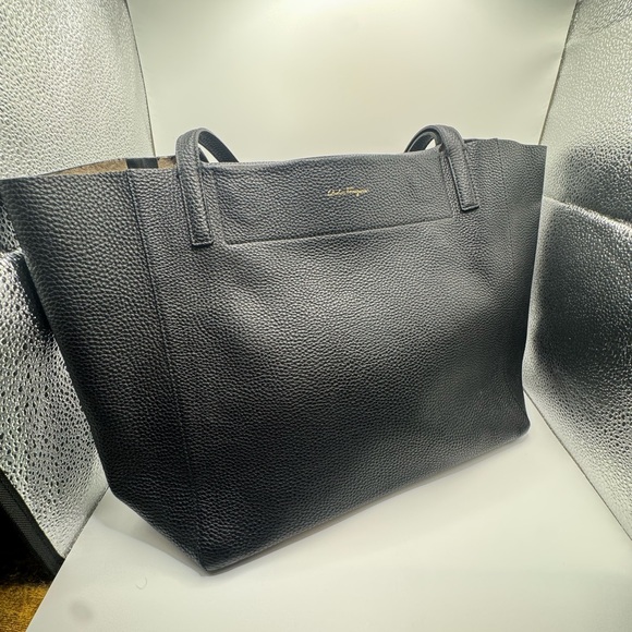 Salvatore Ferragamo Black Pebble Leather Reversible Tote Bag - Picture 1 of 13